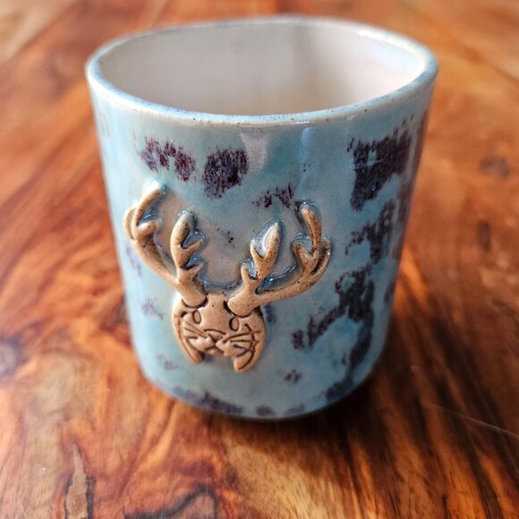 Jackalope Cryptid Odd Mini Small Ceramic Handmade Desktop Planter Pot Succulent - Picture 1 of 4